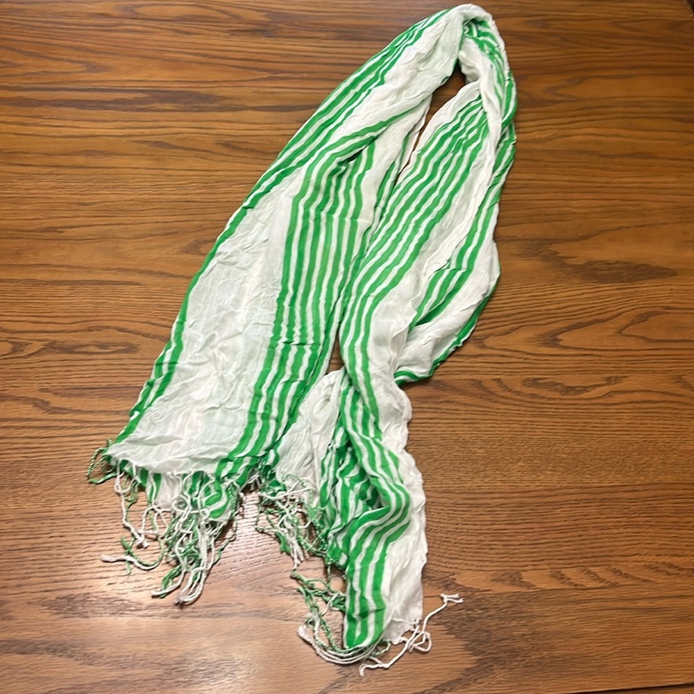 Green and white striped scarf